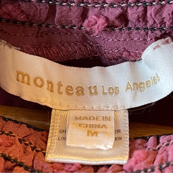 Monteau Maroon Mock Neck Long Sleeve Blouse Swiss Dot Sheer Women’s Size - Picture 3 of 10